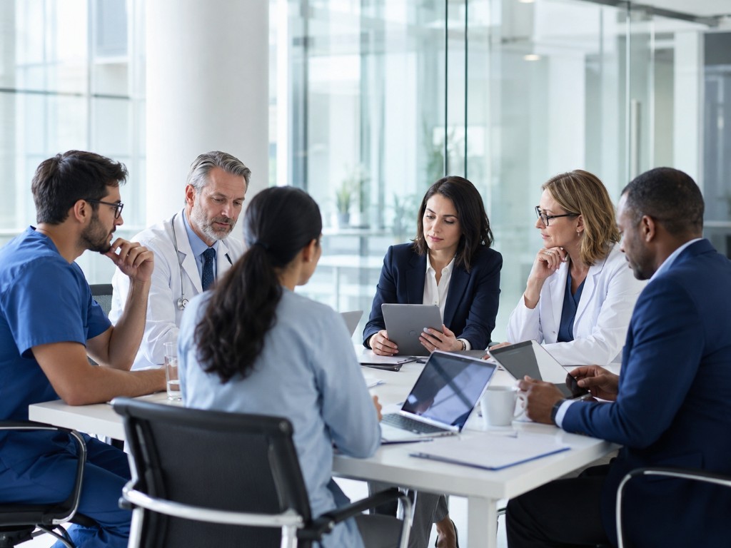 Healthcare leadership team planning local growth strategy